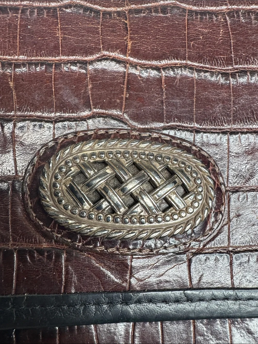 Brighton Brown Black Croc-Embossed Crossbody Bag purse leather crocodile pattern